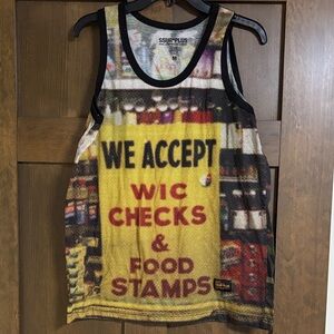 Ssur*Plus We Accept WIC Checks & Food Stamps Tank Top Black Yellow Size Medium